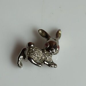Vintage Bunny Rabbit Brooch Pink Rhinestones